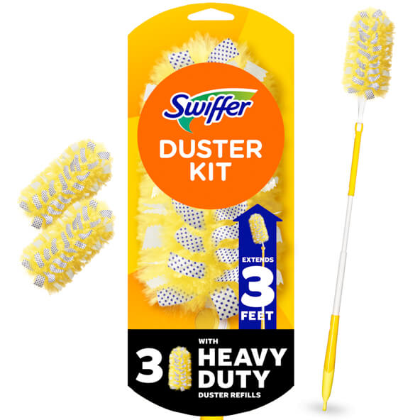 Swiffer Duster starter kit with extendable handle for cleaning ceiling fans, blinds, and high surfaces